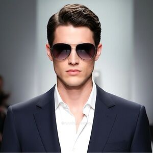 Rare Linda Farrow x Row Aviator In Silver With Matte Black Leather Gradient Lens